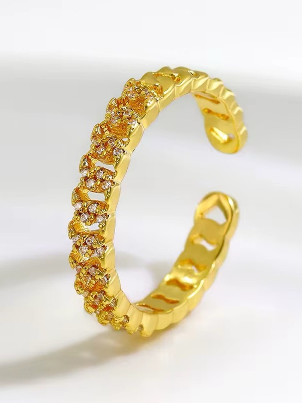 Trendy Bonafide Glam 18k Plated Cuban Link Open Ring | Cubic Zirconia Stones